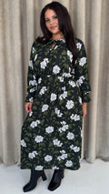 CurveWow Tie Cuff Midaxi Dress Black Floral