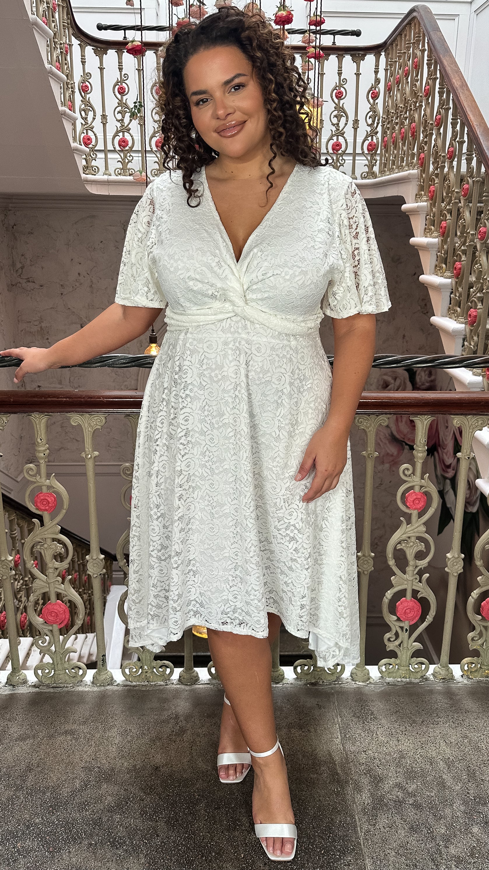 lace dip hem dress white dress with lace Marguerite White Lace Dip Hem Midaxi Dress Frock and Frill