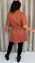 CurveWow High Neck Tie Waist Mini Dress Rust