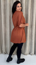 CurveWow High Neck Tie Waist Mini Dress Rust
