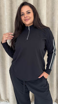 CurveWow Half Zip Tape Shoulder Top Black