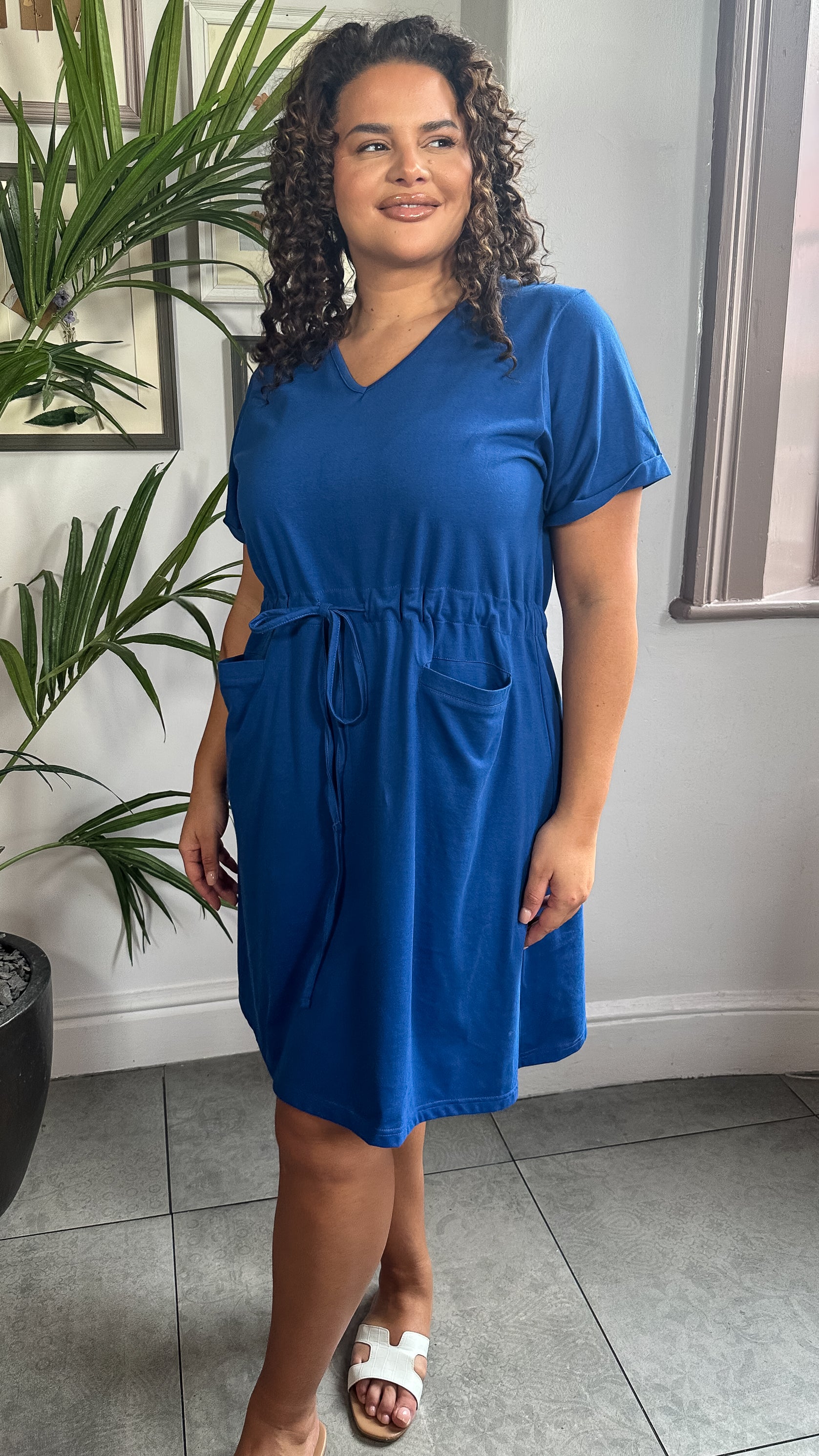 CurveWow Mini T-Shirt Dress With Drawstring Blue
