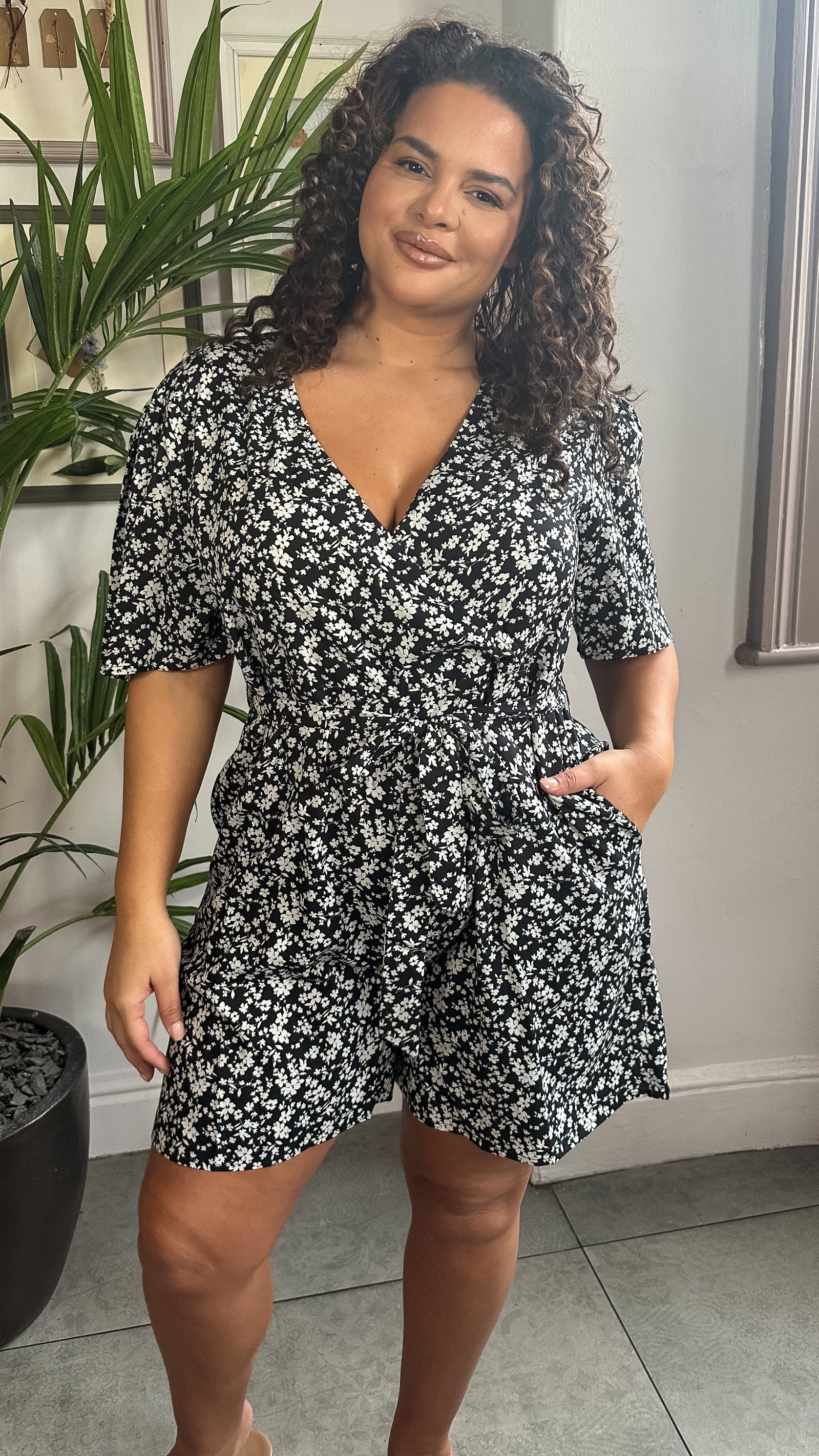 CurveWow Wrap Tie Waist Playsuit Mono