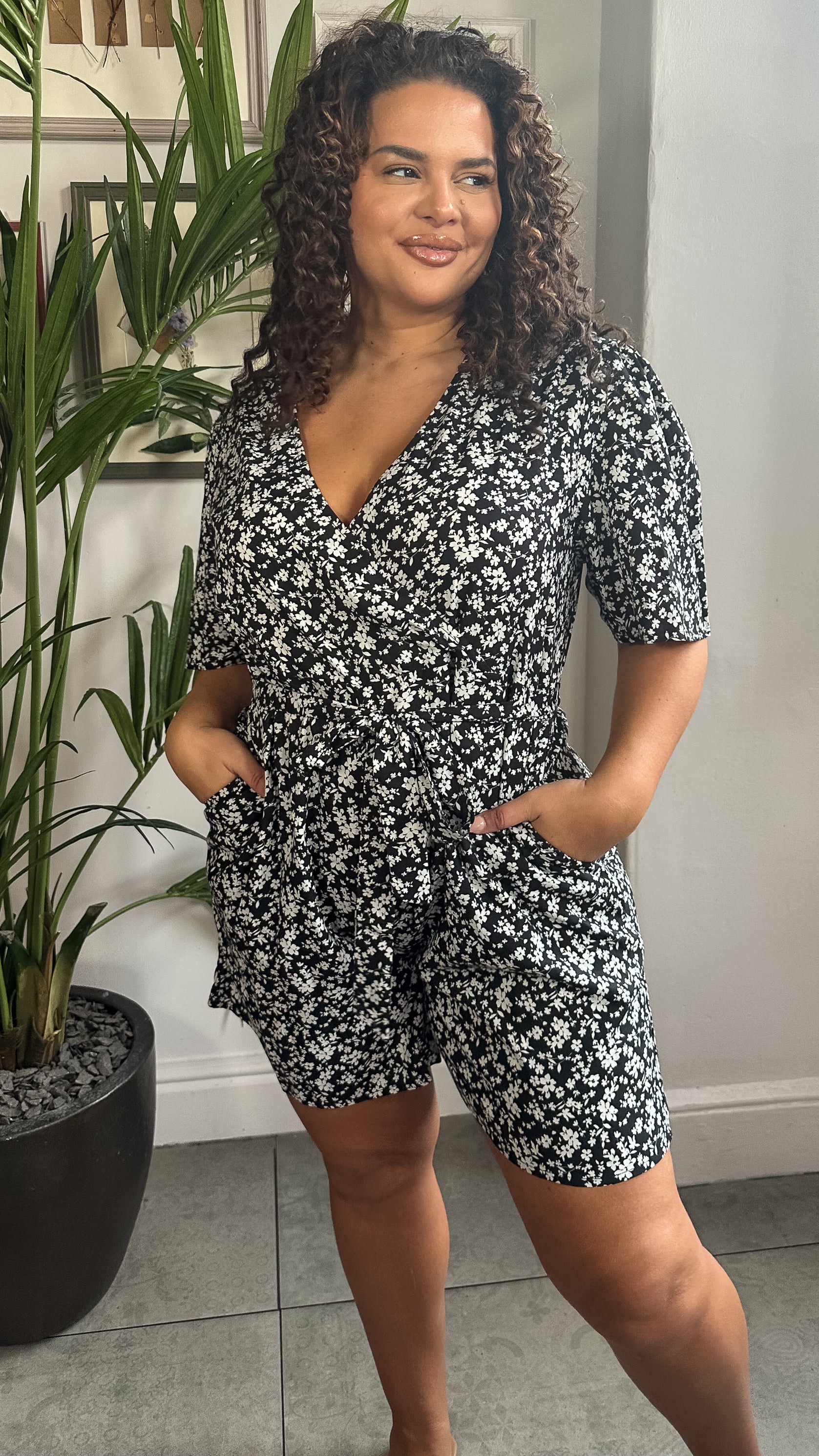 CurveWow Wrap Tie Waist Playsuit Mono