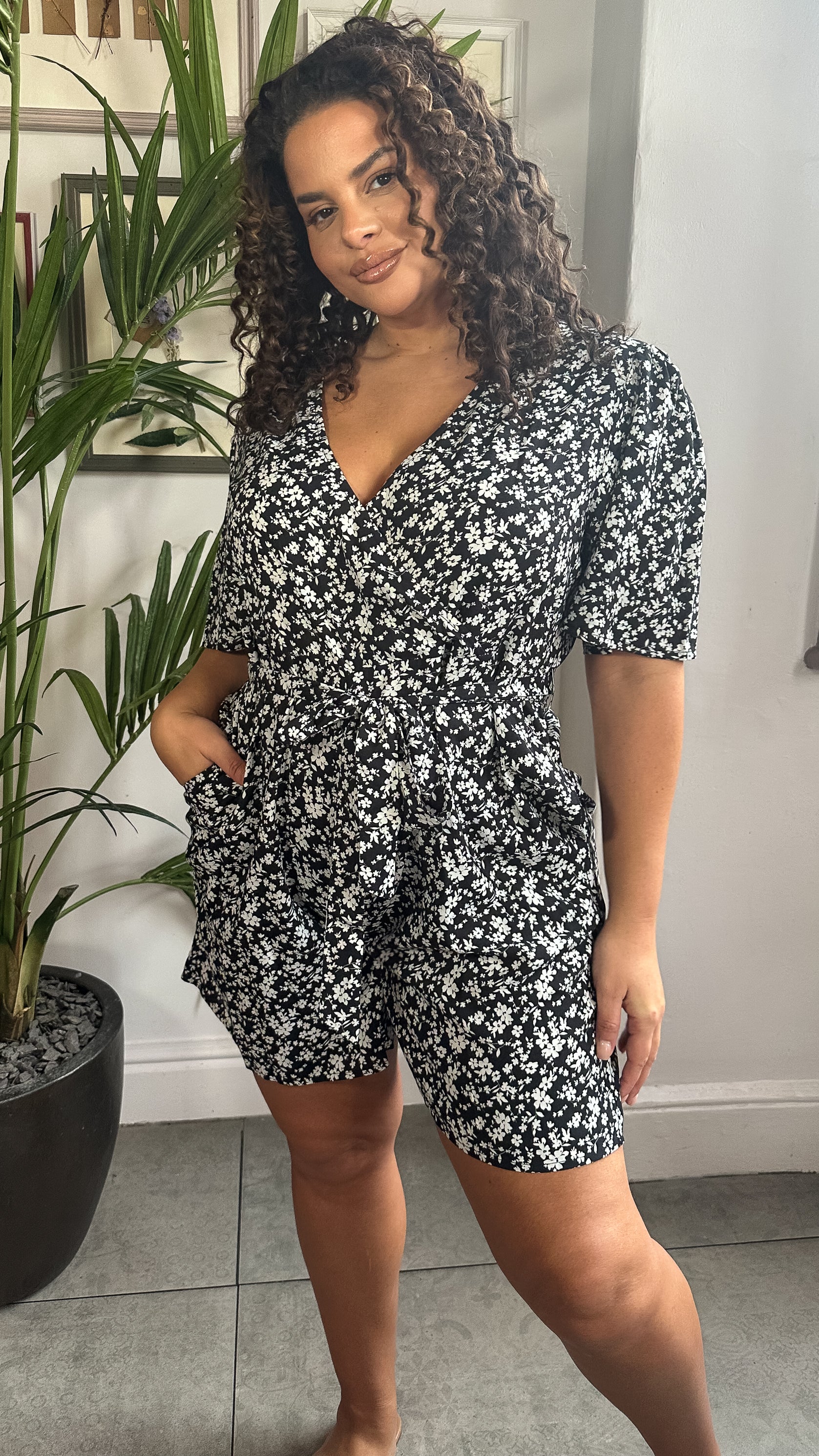 CurveWow Wrap Tie Waist Playsuit Mono