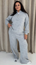 CurveWow Funnel Neck Zip Front Knitted Co-Ord Silver