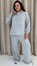 CurveWow Funnel Neck Zip Front Knitted Co-Ord Silver