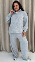 CurveWow Funnel Neck Zip Front Knitted Co-Ord Silver