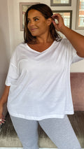 CurveWow Oversized V Neck Basic T-Shirt White