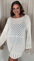 CurveWow Crochet Knitted Long Sleeve Tunic Cream