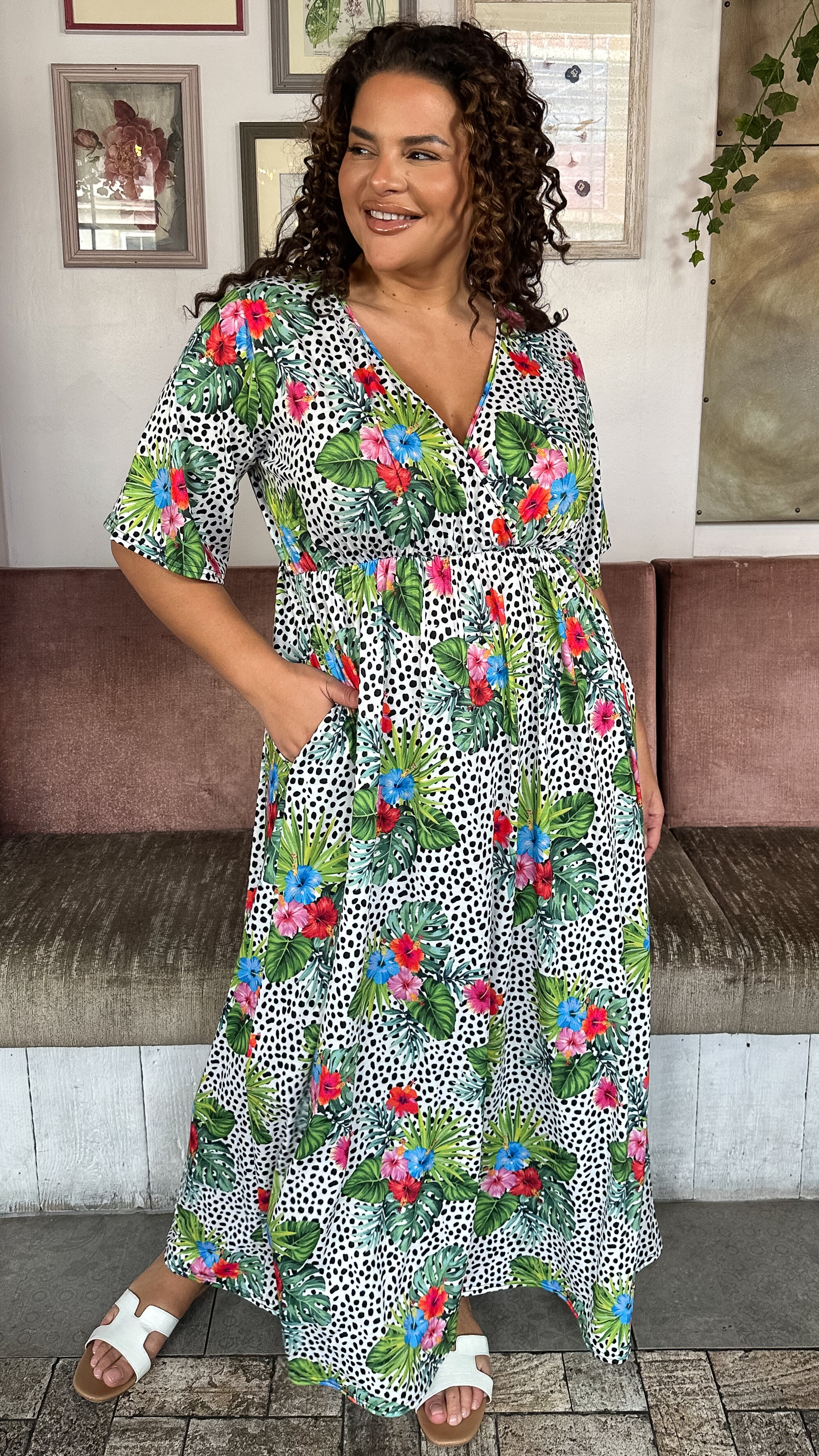 CurveWow Maxi Wrap Dress Spot/Palm