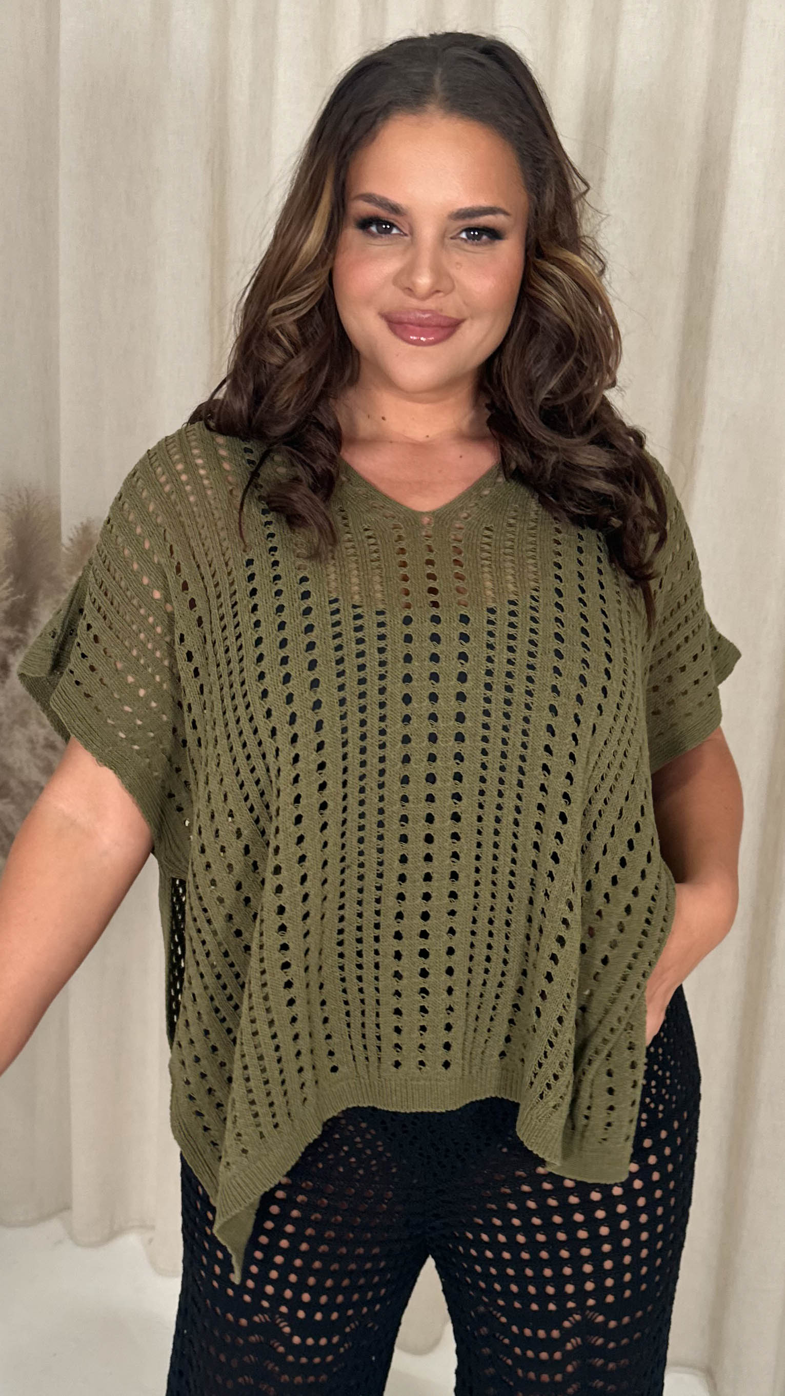 khaki crochet top