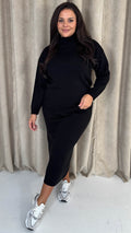 CurveWow Knitted Midi Skirt & Jumper Co-Ord Black