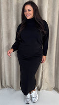 CurveWow Knitted Midi Skirt & Jumper Co-Ord Black