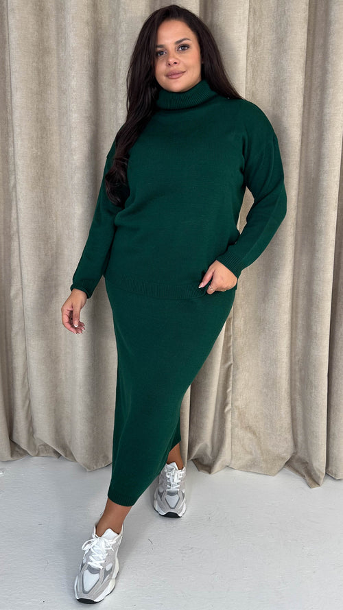CurveWow Knitted Midi Skirt & Jumper Co-Ord Green