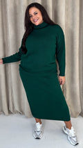 CurveWow Knitted Midi Skirt & Jumper Co-Ord Green
