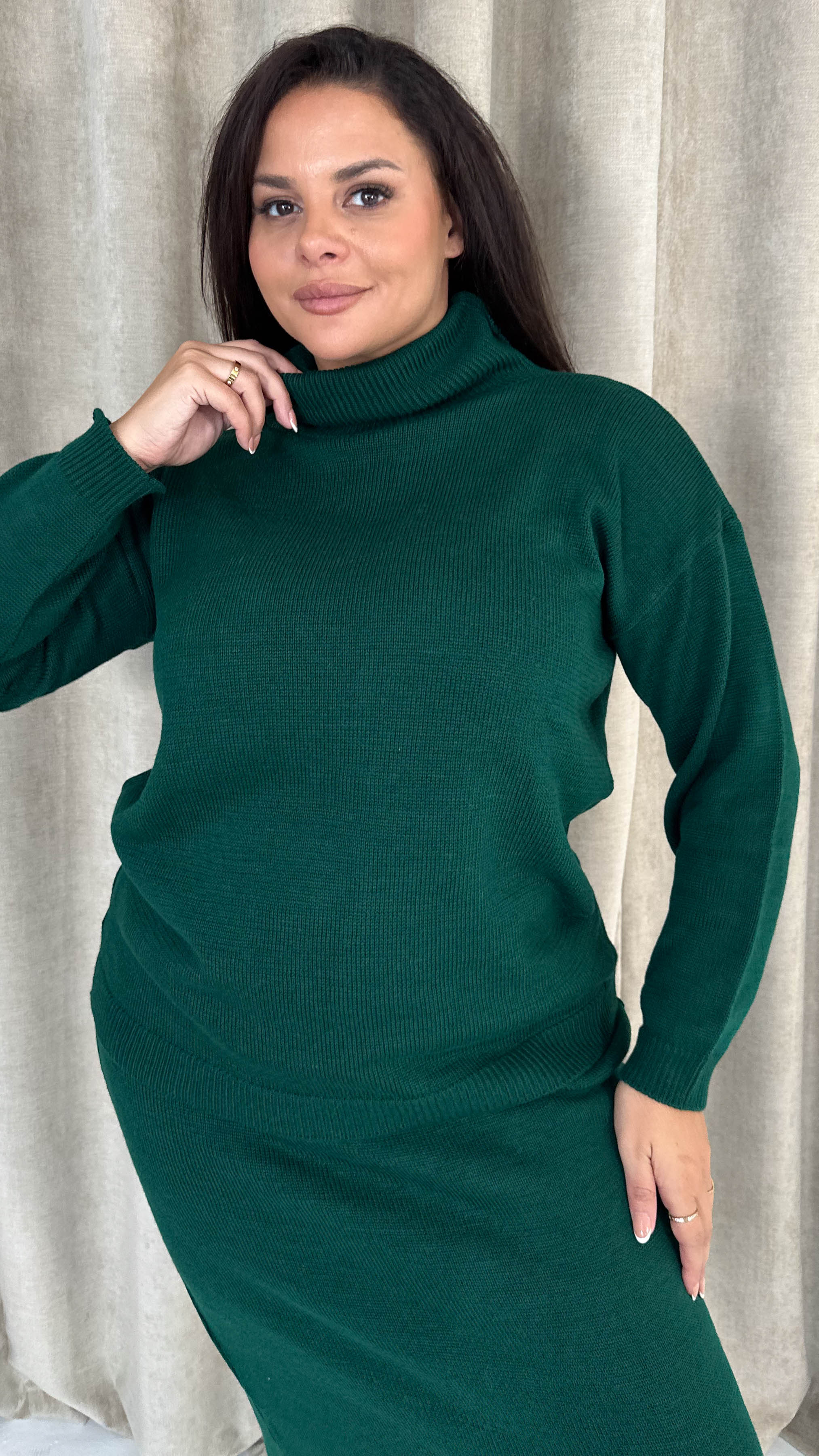 CurveWow Knitted Midi Skirt & Jumper Co-Ord Green