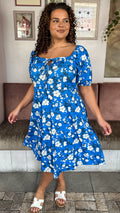 CurveWow Milkmaid Midi Dress Blue Floral