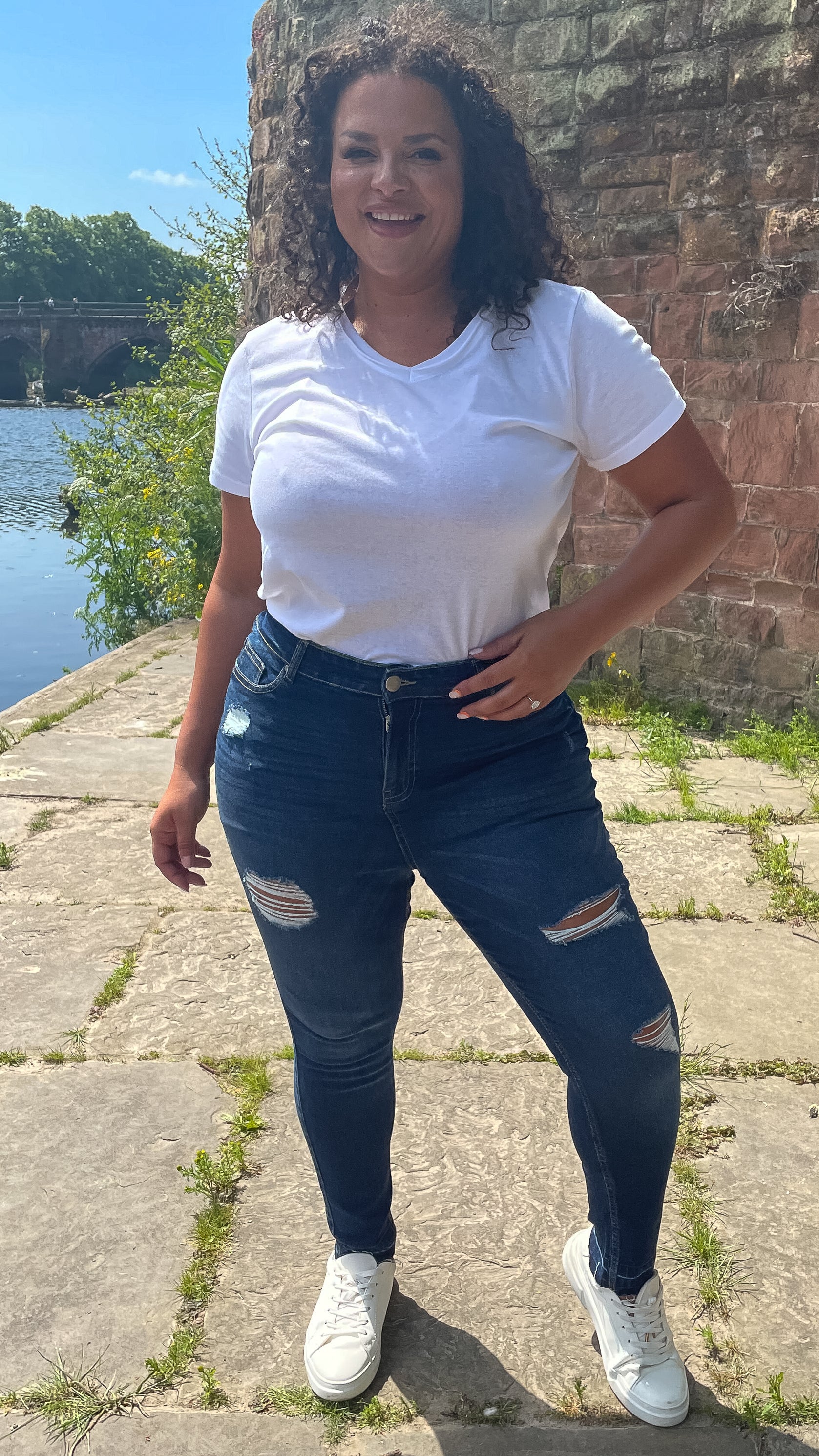 CurveWow Distressed Skinny Jeans Indigo