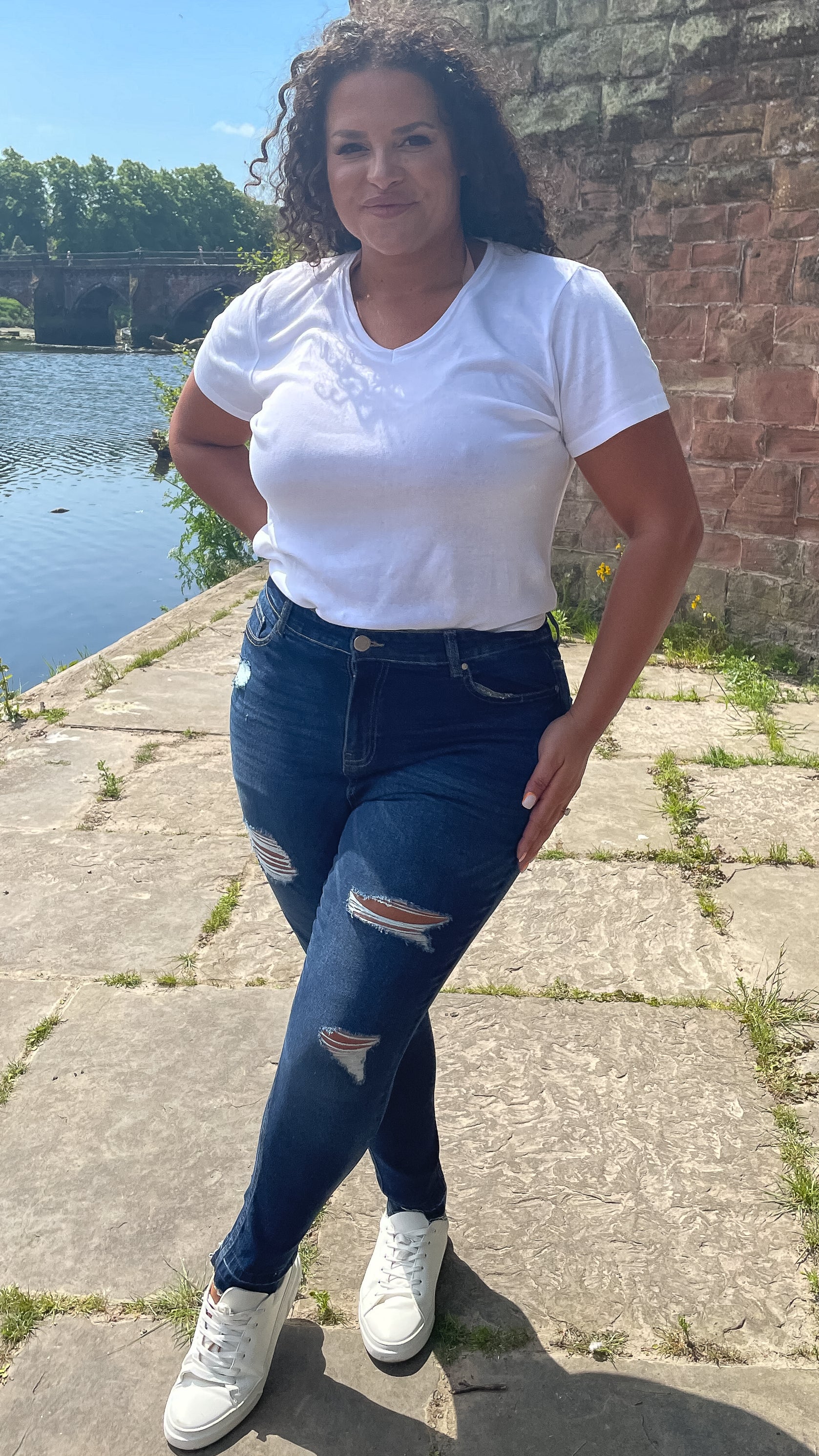 CurveWow Distressed Skinny Jeans Indigo