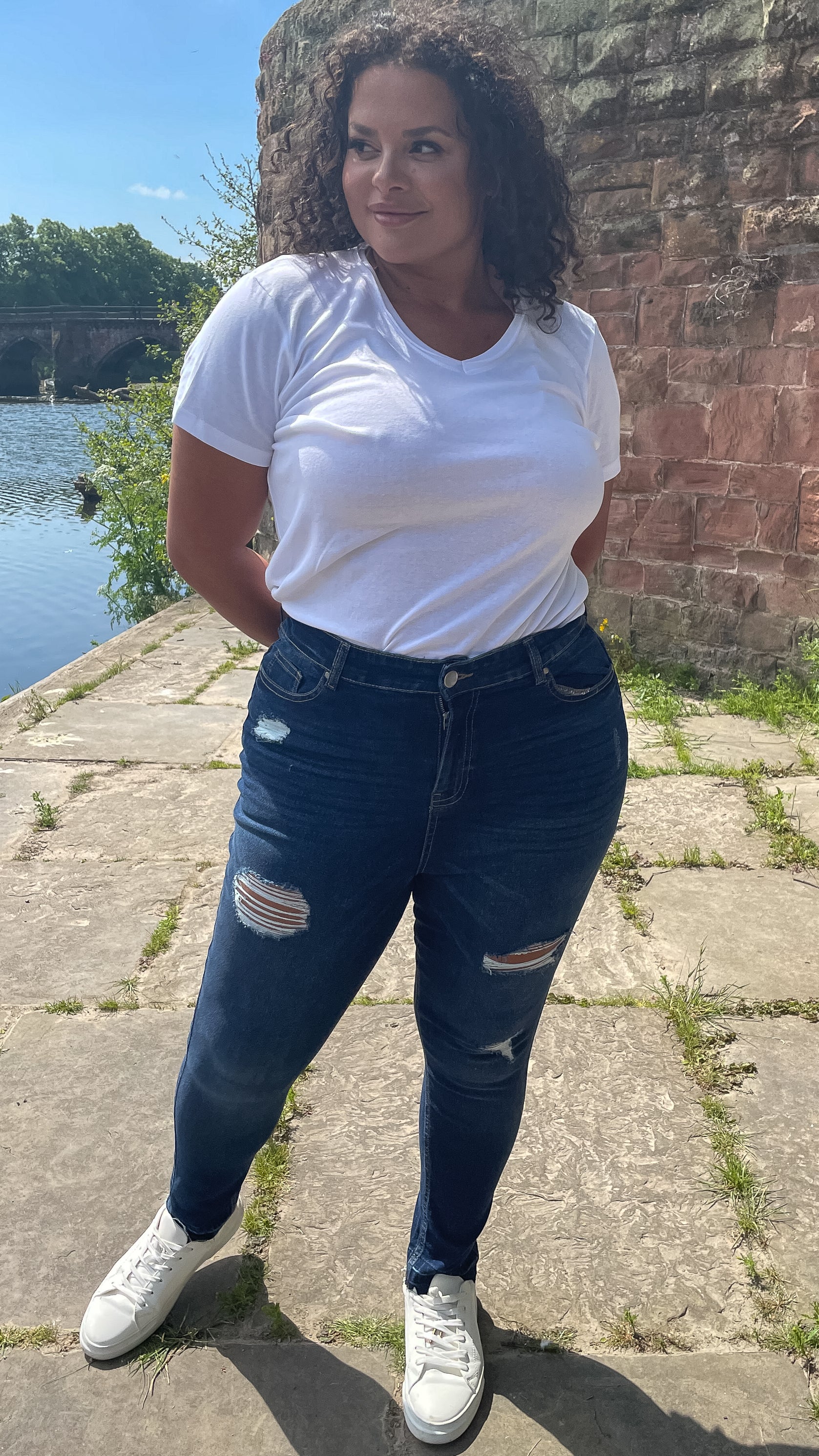 CurveWow Distressed Skinny Jeans Indigo