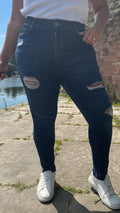 CurveWow Distressed Skinny Jeans Indigo