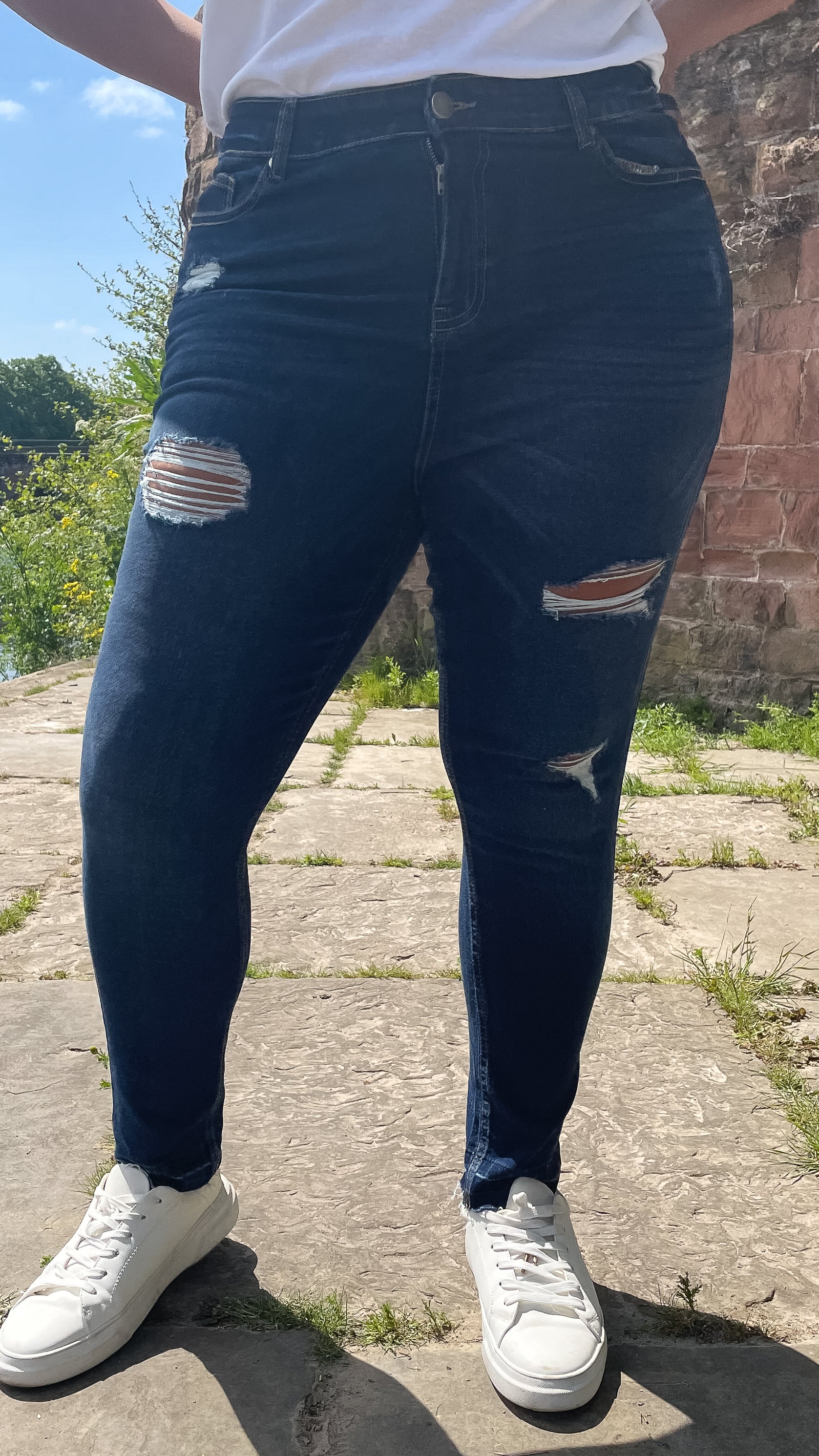 CurveWow Distressed Skinny Jeans Indigo