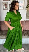 CurveWow Button Front Tiered Maxi Dress Green