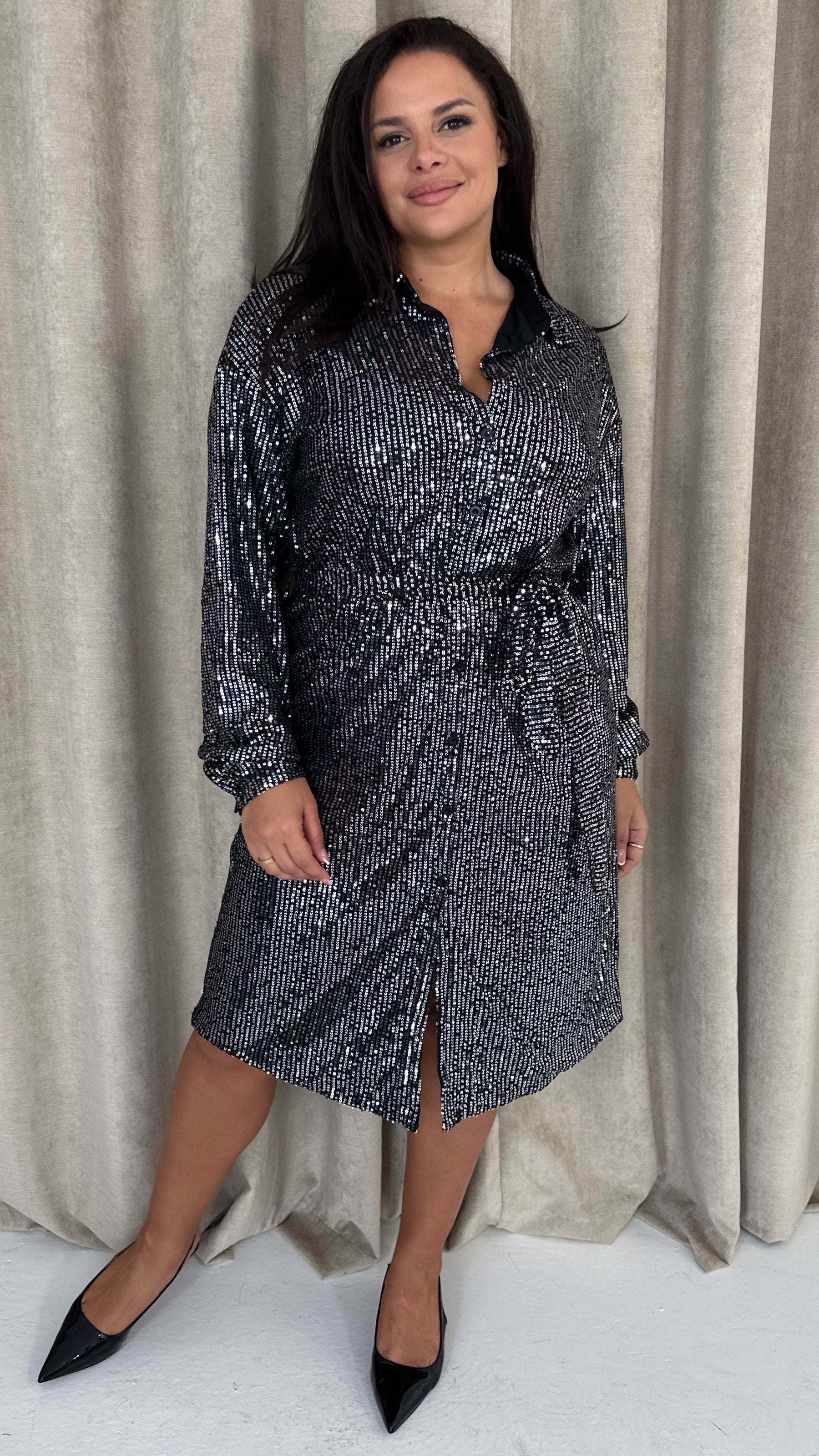 sequin midi shirt dress Sequin Shirt Dress S