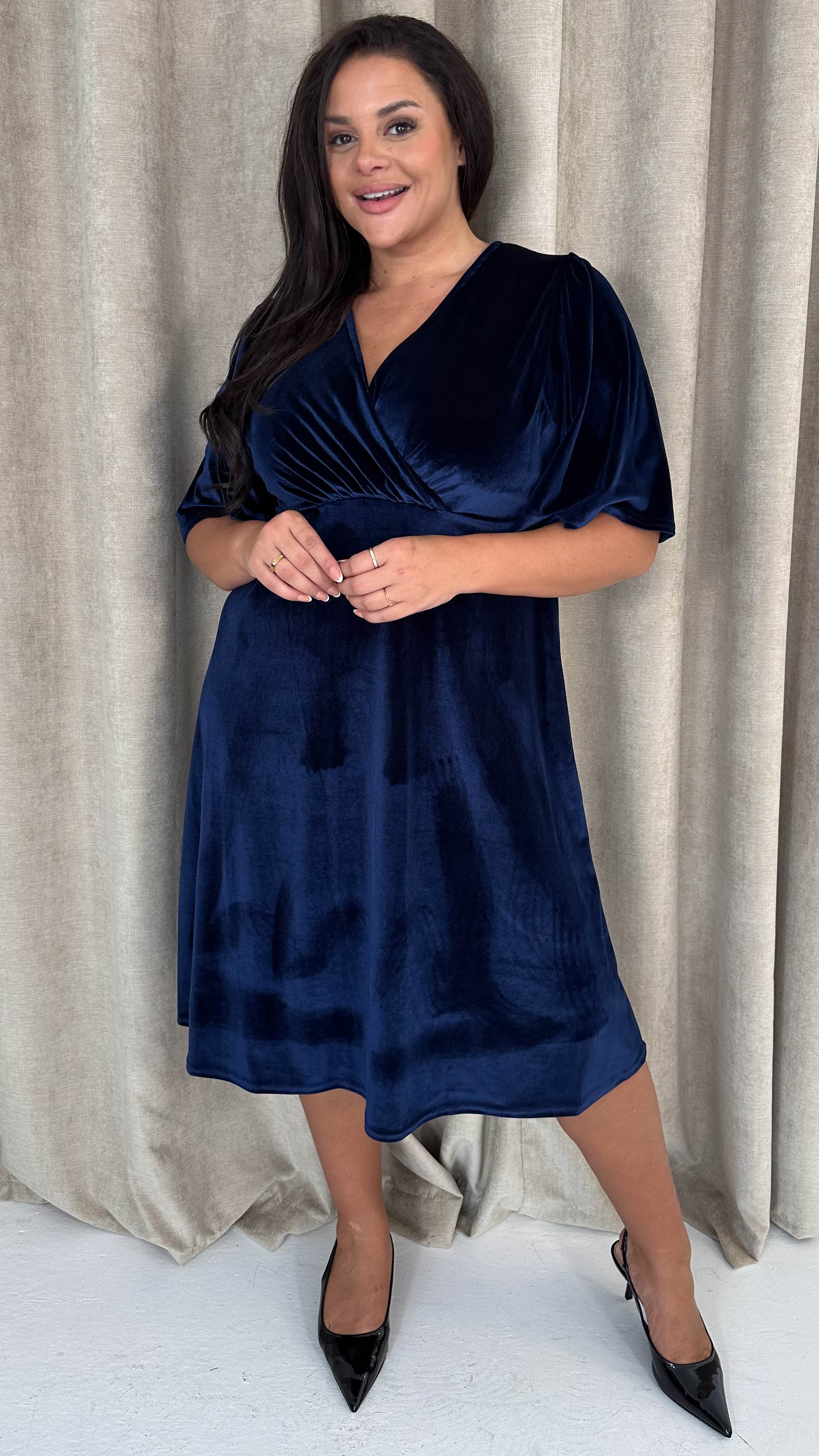 CurveWow Velvet Wrap Dress Navy