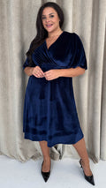 CurveWow Velvet Wrap Dress Navy