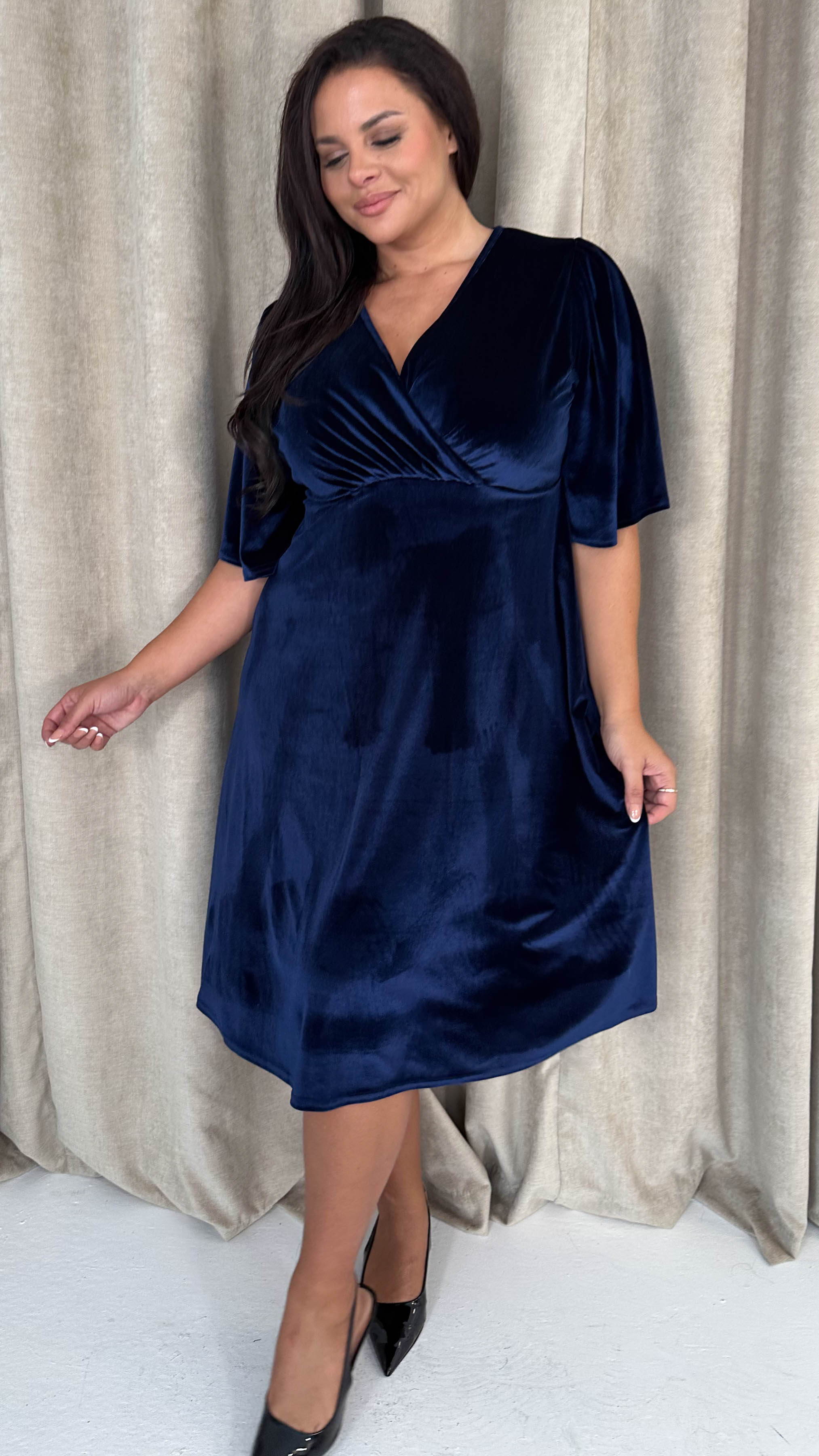 CurveWow Velvet Wrap Dress Navy