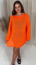 CurveWow Crochet Knitted Long Sleeve Tunic Orange