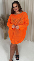 CurveWow Crochet Knitted Long Sleeve Tunic Orange
