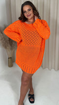 CurveWow Crochet Knitted Long Sleeve Tunic Orange