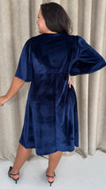 CurveWow Velvet Wrap Dress Navy