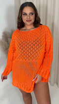 CurveWow Crochet Knitted Long Sleeve Tunic Orange