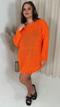 CurveWow Crochet Knitted Long Sleeve Tunic Orange