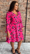CurveWow Wrap Midi Dress Pink Leopard