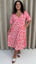 CurveWow Wrap Midi Dress Red Paisley