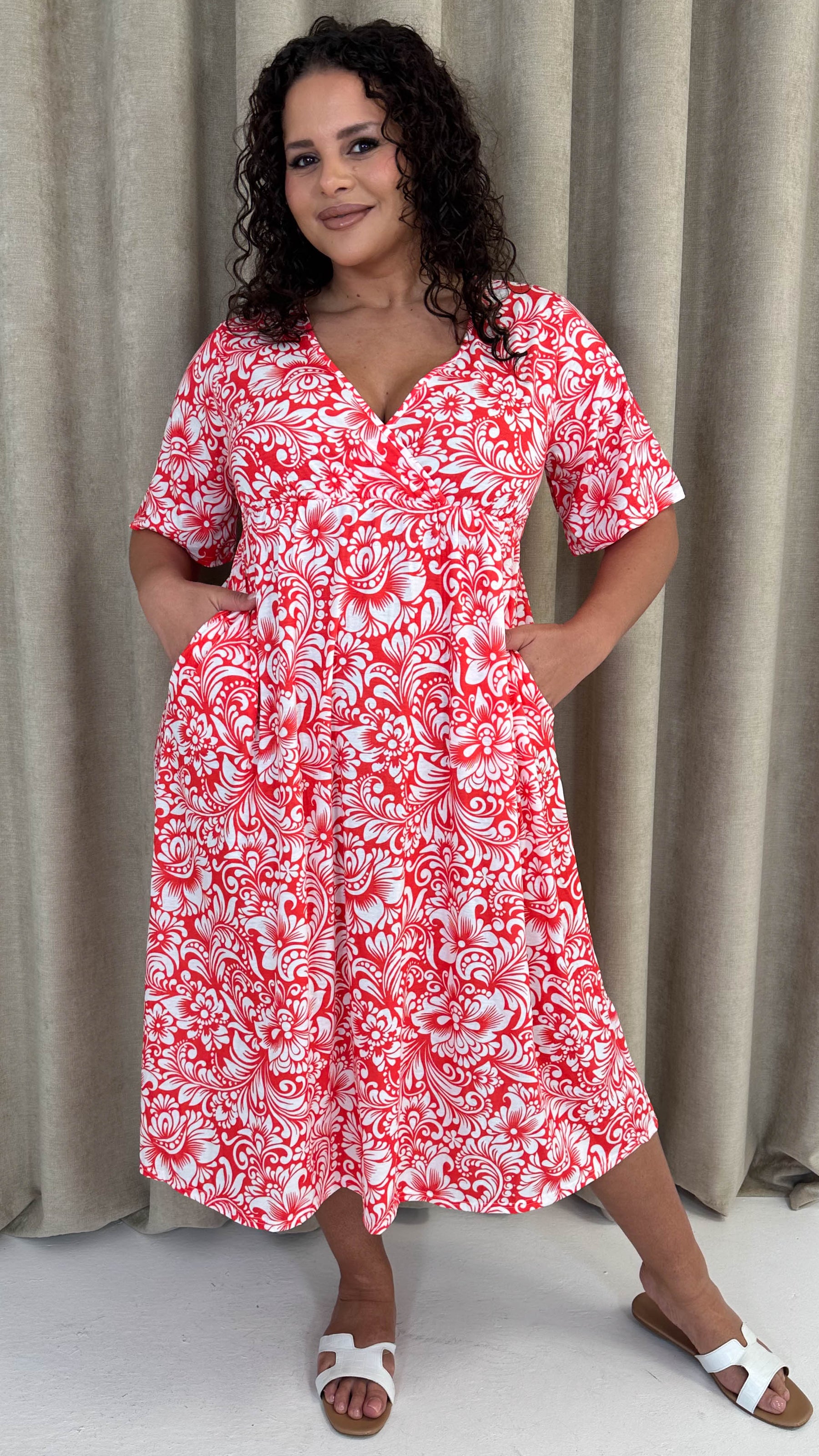 CurveWow Wrap Midi Dress Red Paisley – Curvewow