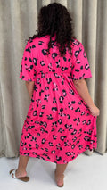 CurveWow Wrap Midi Dress Bright Pink Leopard