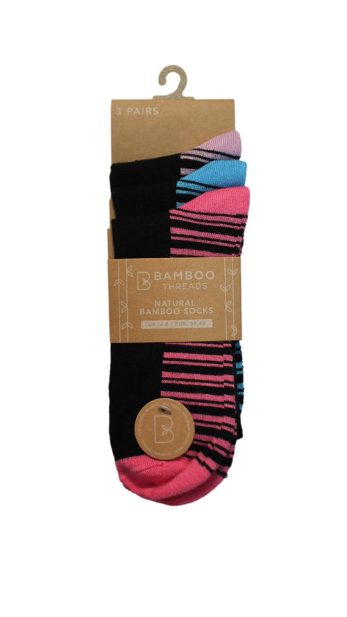 3 Pack Bamboo H&T Socks Footbed Design Pink Stripe