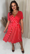 CurveWow Spliced Wrap Dress Red Polka Dot