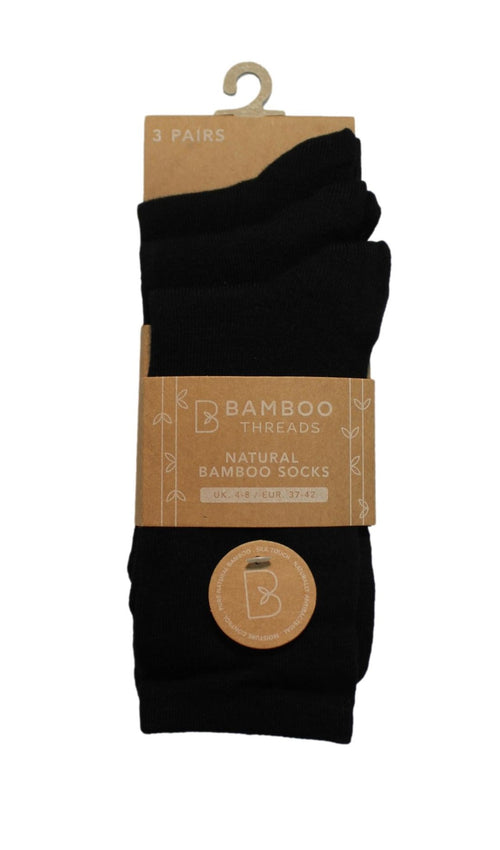 3 Pack Bamboo Plain Socks Black