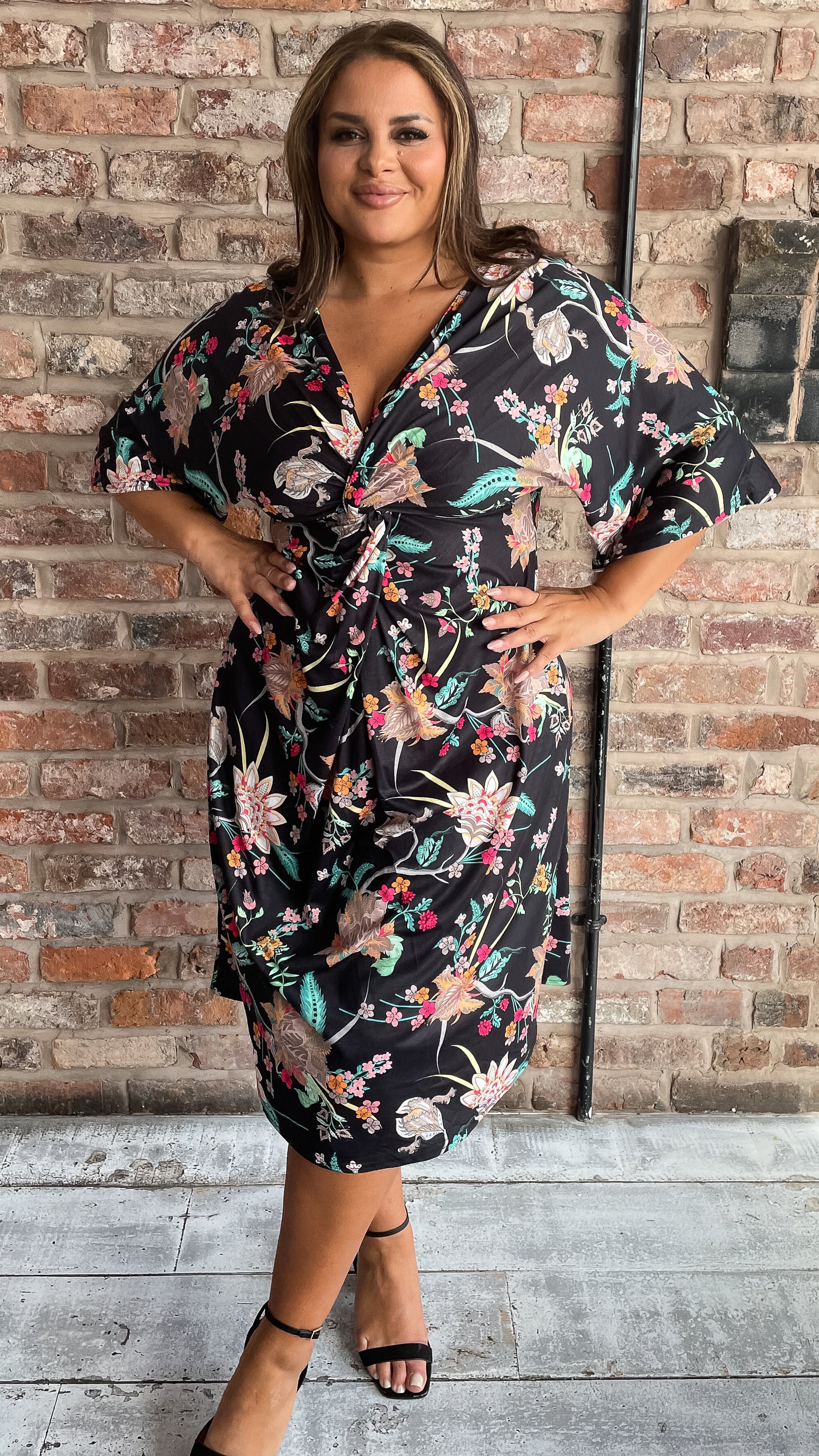 CurveWow Knot Dress Black Oriental Floral