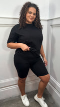 CurveWow Basic T-Shirt & Cycle Short Set Black