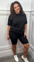 CurveWow Basic T-Shirt & Cycle Short Set Black