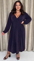 CurveWow Wrap Balloon Sleeve Midaxi Dress Navy Sparkle
