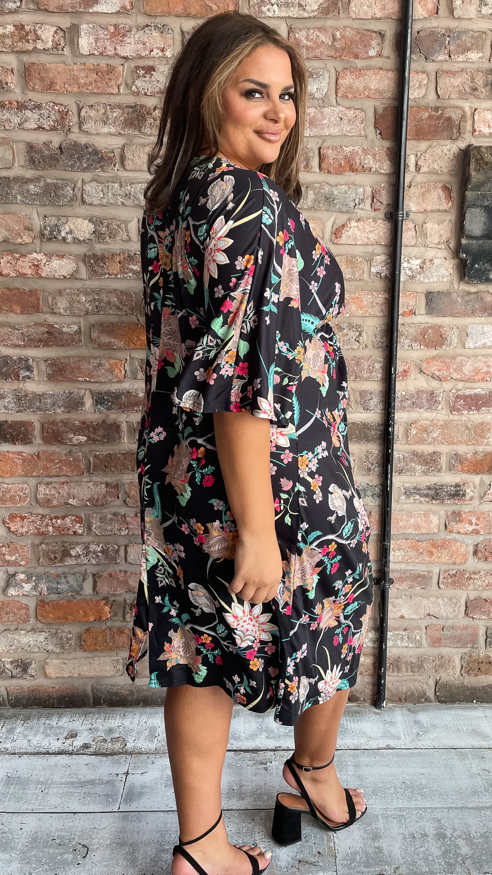 CurveWow Knot Dress Black Oriental Floral